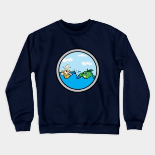 Laughing banana playing with a green plum in the ocean Crewneck Sweatshirt